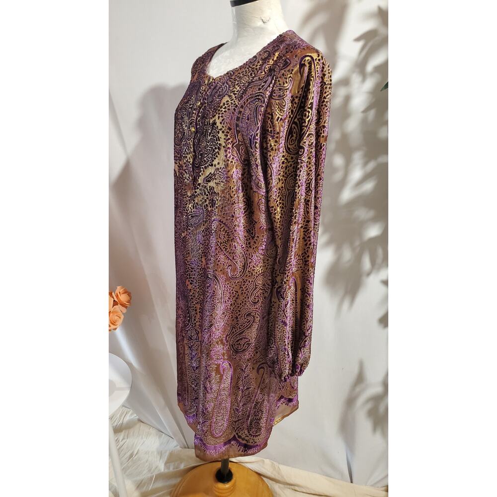 Vtg Chetta B Sherrie Bloom Peter Noviello Silk Flocked Velvet Paisley Dress 14 - Picture 2 of 14